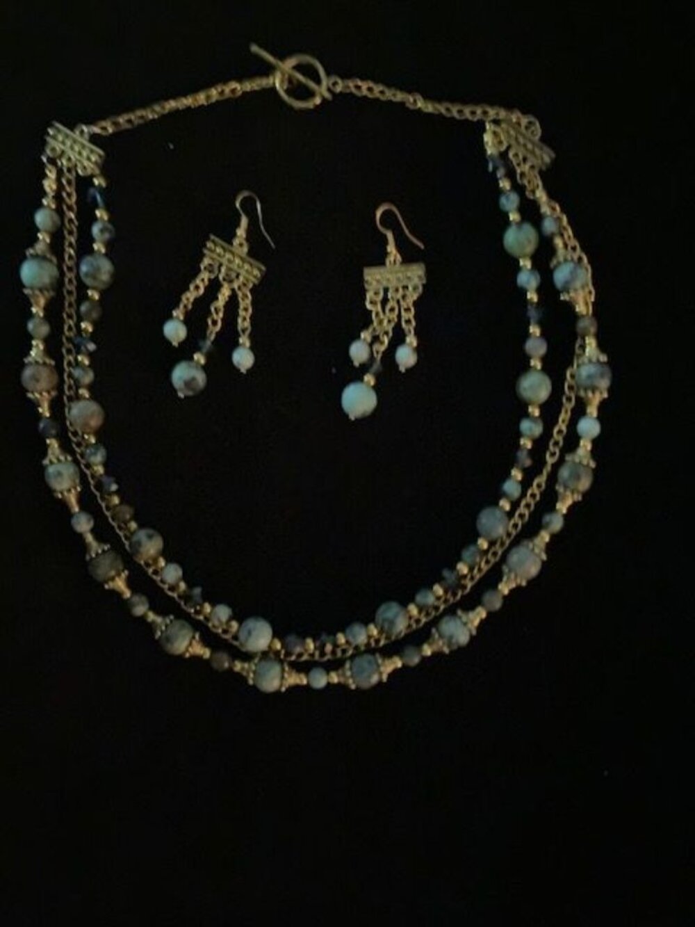 Green and Gold Beaded Necklace and Earring Set